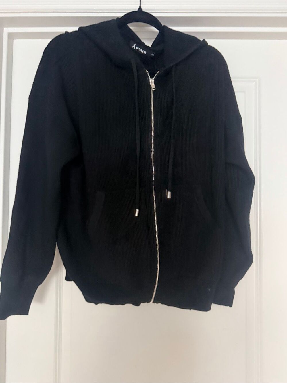 Anrabess Womens Full Zip Hoodie Sweatshirt Black Long Sleeve Jacket Casual Size